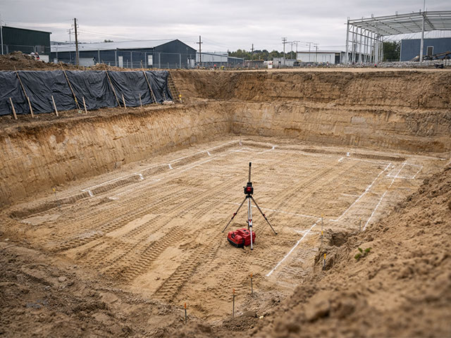 Terrassement d'un sol pour la création d'un bâtiment industriel