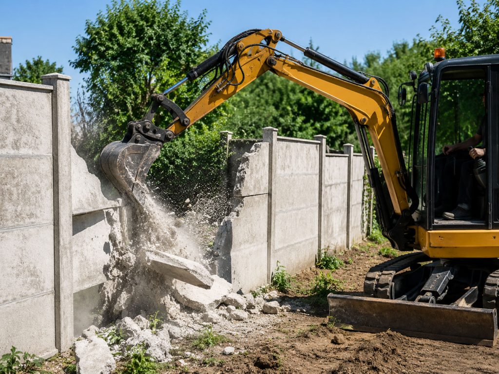 Démolition d'une clôture en béton